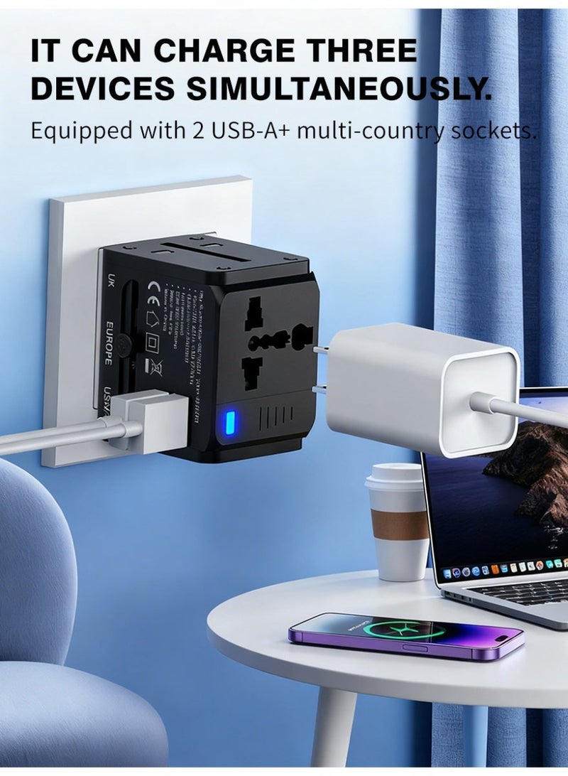 ihomeshop UK Plug Adapter Travel Converter 2×2.4 A USB-A, 1500 W Universal Power Adaptor, Compact 110 g, Child-Safe Door, Saudi Arabia & Gulf Journeys - Image 2