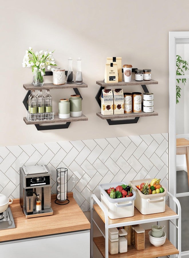 CHOEZON Hexagon Floating Shelves for Wall, Set of 2, 2 -Tier Hanging Shelves, Wall Mounted Storage Shelves, for Living Room, Bedroom, Kitchen, Home Office, Study, Greige TBJ06P2BG - Image 3