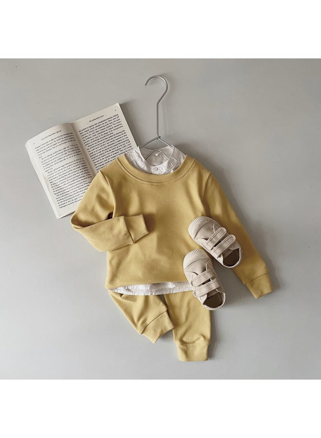 Children's Clothing Pure Color Home Clothes Autumn And Winter New Korean Style Loose Round Neck Long-sleeved Suit German Velvet Warm Two-piece Set