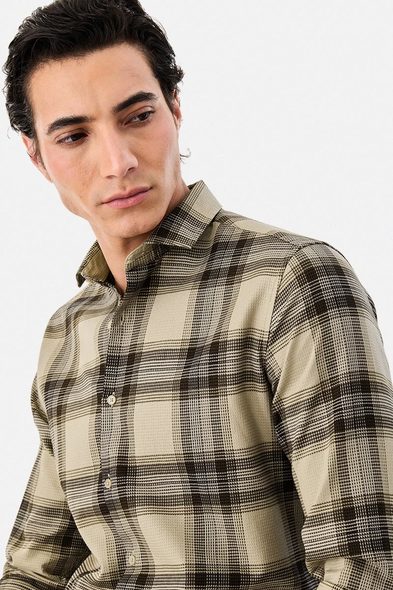 سنيتش قميص قطني % بقصة ضيقة مربعات