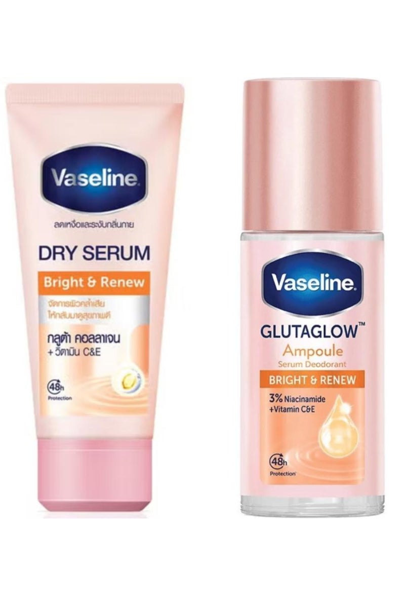 Vaseline The Best Set For Body Two Pcs Deodorant Bright and Renew Dry Serum 45ml+Roll On Glutaglow Bright And Renew Ampoule Serum Deodorant 45 ml
