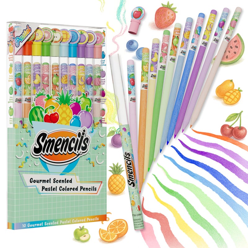 Scentco Pastel Colored Smencils Patented Gourmet Scented Colored Pencils made from Recycled Newspapers 10 Count Gifts for Kids School Supplies Classroom Rewards - Image 2