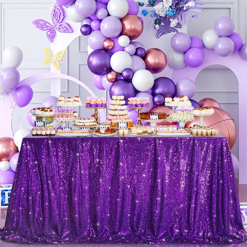 B.Cool B-COOL Sequin Tablecloths Purple Glitter Tablecloth Mermaid Table Cloths for Halloween Parties Sparkly Wedding Decoration 50x50inch - Image 2