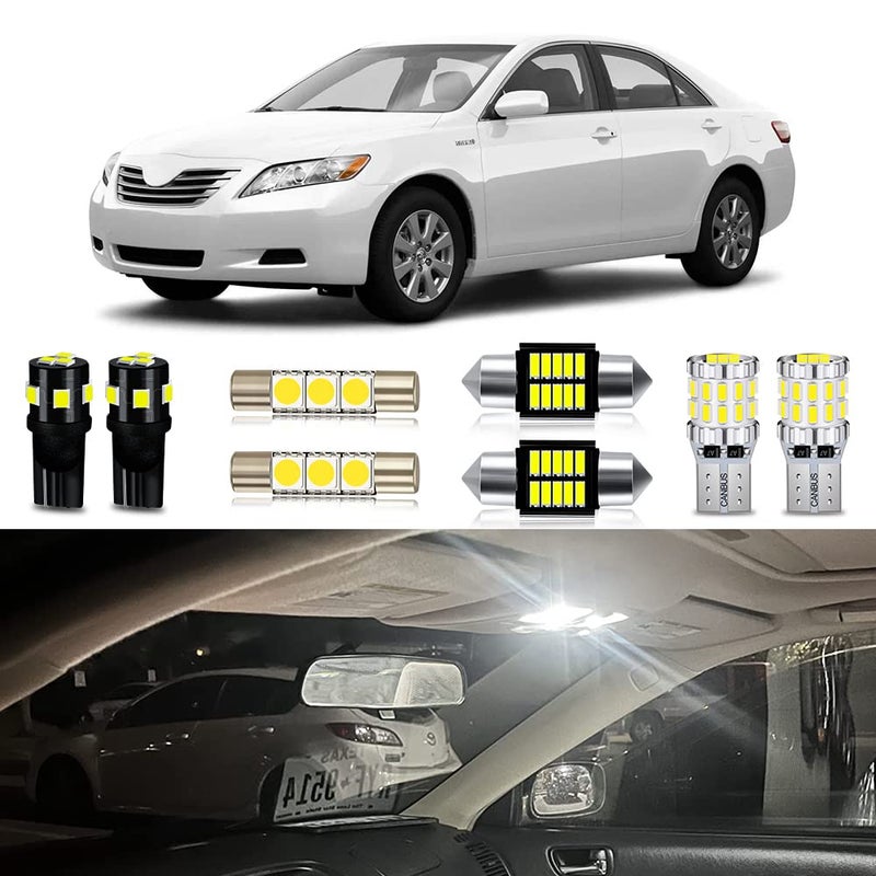 MEALAM White LED Bulbs Package Kit Compatible with 2007 2008 2009 2010 2011 Toyota Camry Interior Map Dome Light + License Plate Light and Install Tool, 13 Piece