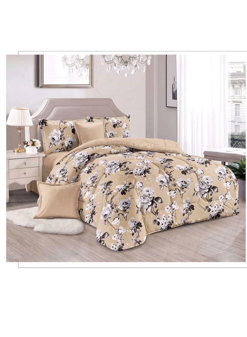 Soft Cotton 6 pcs King Size Duvet Cover Set, fitted bedsheet Comforter Cover, Bedding with Zipper Closure and Corner Ties