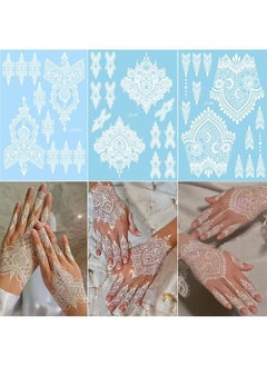 XMASIR Xmasir 12 Sheets White Henna Tattoo Kit Waterproof Henna Tattoo Stickers for Women Wedding Party Temporary Henna Stickers (White)  - Image 2