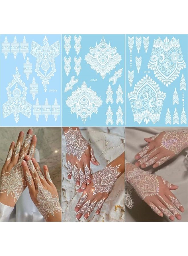 XMASIR Xmasir 12 Sheets White Henna Tattoo Kit Waterproof Henna Tattoo Stickers for Women Wedding Party Temporary Henna Stickers (White) - Image 2