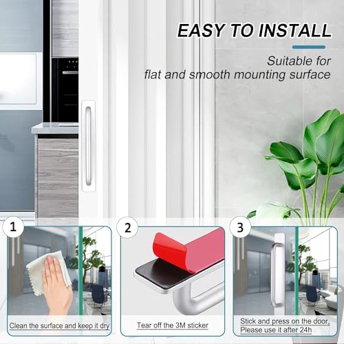 DHVSAM Adhesive Cabinet Handles, Self-Stick Instant Cabinet Handles Alloy No Drilling Push Pull Handles Helper for Kitchen Cabinet Drawer Window Sliding Closet (Silver, 2 Pcs) - Image 5