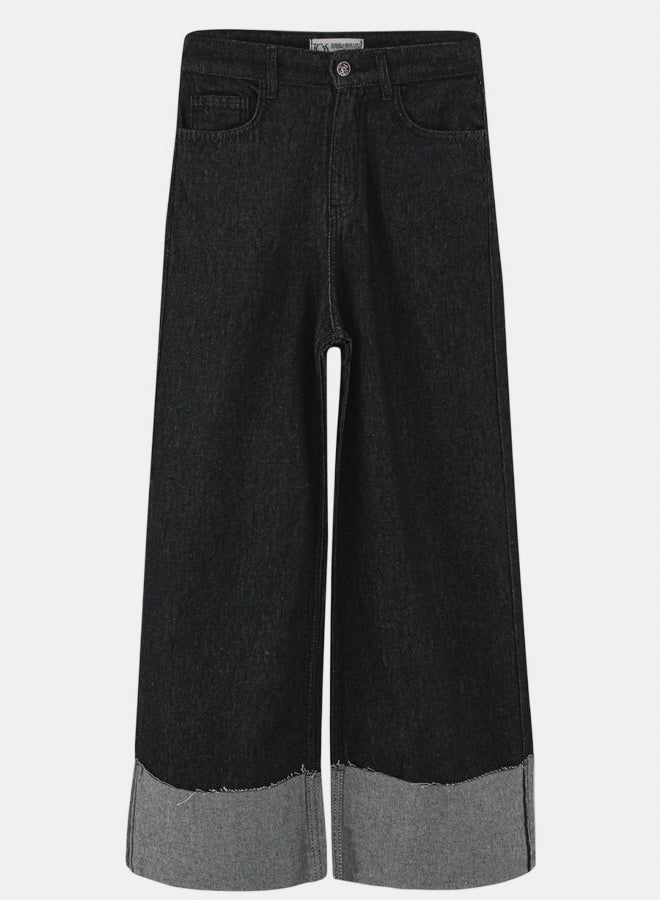 TGS Raw Black Wide Leg Contrast Cuff Women Jeans - Image 3