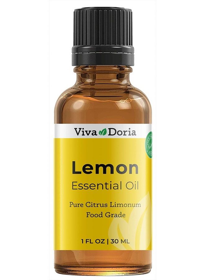 Viva Doria زيت الليمون العطري النقي 100%، غير مخفف، درجة غذائية، زيت ليمون أمريكي، 30 مل (1 أونصة سائلة)