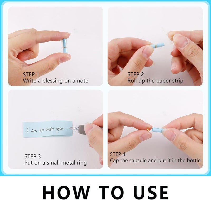 Tintnut رسائل حب كبسولة عيد الحب ورق أزرق فاتح مع زجاجة أمنيات ورسائل حب سرية لطيفة مع حلقات معدنية ذهبية هدية عيد ميلاد للصديق/الصديقة - Image 3