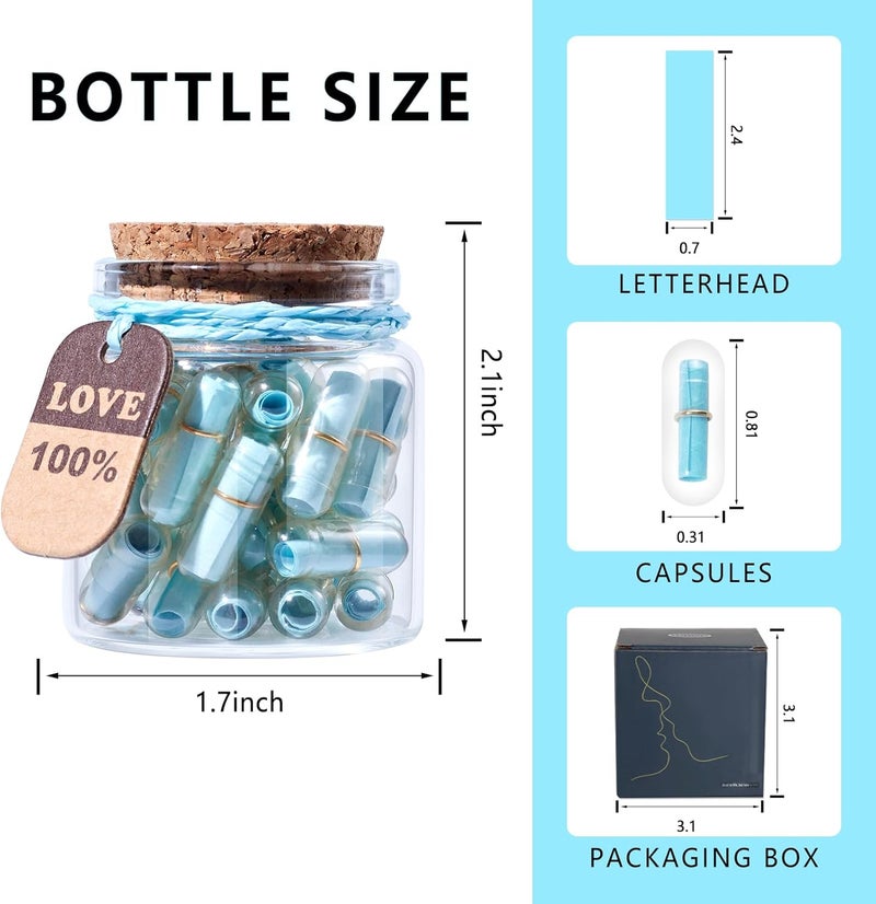 Tintnut رسائل حب كبسولة عيد الحب ورق أزرق فاتح مع زجاجة أمنيات ورسائل حب سرية لطيفة مع حلقات معدنية ذهبية هدية عيد ميلاد للصديق/الصديقة - Image 2