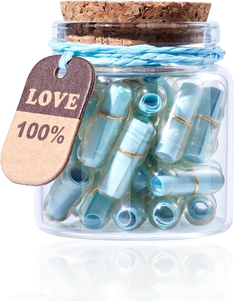 Tintnut رسائل حب كبسولة عيد الحب ورق أزرق فاتح مع زجاجة أمنيات ورسائل حب سرية لطيفة مع حلقات معدنية ذهبية هدية عيد ميلاد للصديق/الصديقة - Image 1