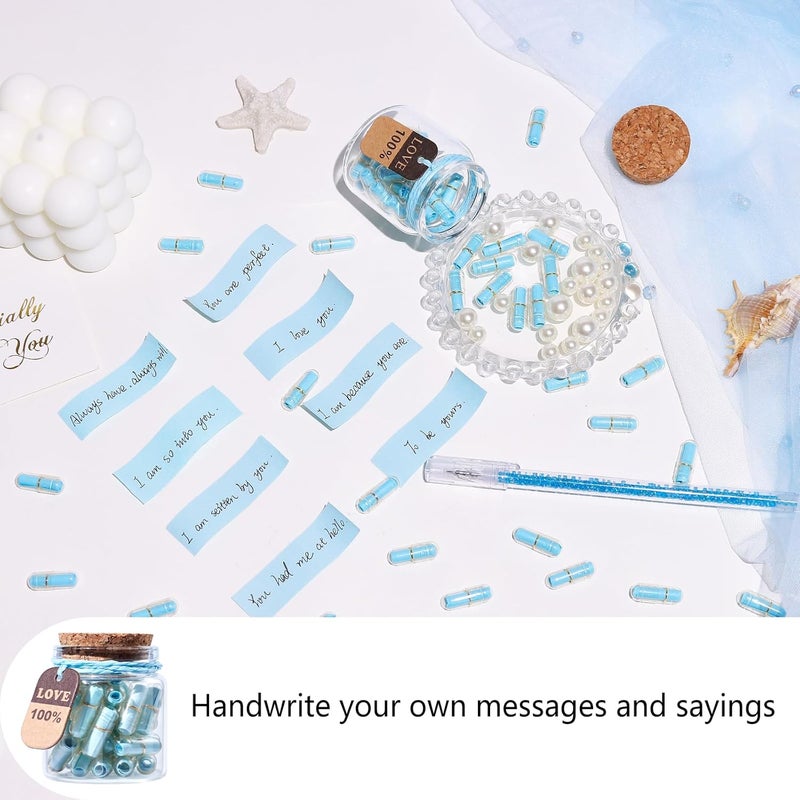 Tintnut رسائل حب كبسولة عيد الحب ورق أزرق فاتح مع زجاجة أمنيات ورسائل حب سرية لطيفة مع حلقات معدنية ذهبية هدية عيد ميلاد للصديق/الصديقة - Image 5