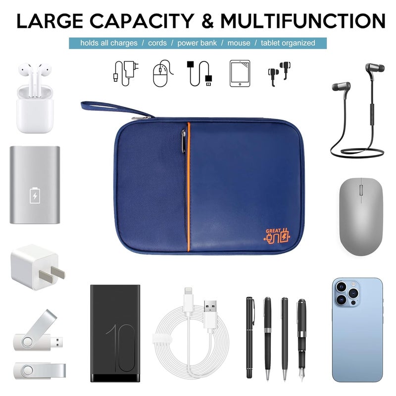 Ambiger Leather Electronic Gadget Organizer Travel Cable Accessories Bag Travel Cord Organizer Case Compact Electronics Accessories Bag For Cable, Cord, Charger, Phone, Hard Drive (Navy Blue) - Image 4