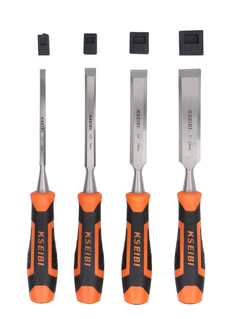 KSEIBI Wood Chisel Set Progrip 4-PC, "6-12-19-25MM, Premium Chrome Manganese Blades, Soft Grip Handles, Carpentry Tools, for Woodworking, Carving, Trimming and Fitting, Removing Excess Wood and DIY.  - Image 1