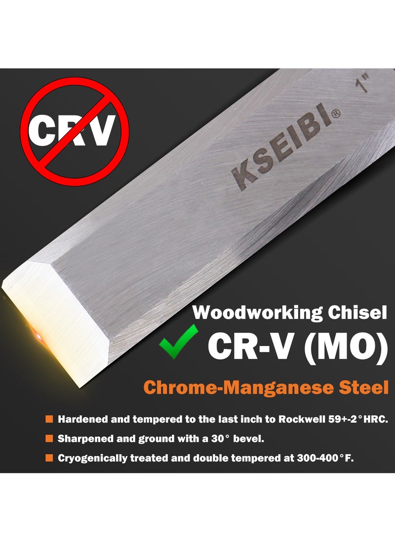 KSEIBI Wood Chisel Set Progrip 4-PC, "6-12-19-25MM, Premium Chrome Manganese Blades, Soft Grip Handles, Carpentry Tools, for Woodworking, Carving, Trimming and Fitting, Removing Excess Wood and DIY.  - Image 2