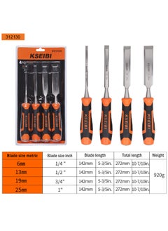 كسيبي طقم أزاميل خشب, Progrip 4-PC، "6-12-19-25 مم، شفرات منغنيز الكروم الممتازة، مقابض ناعمة، أدوات النجارة، لأعمال النجارة والنحت والتشذيب والتركيب، وإزالة الخشب الزائد والأعمال اليدوية.  - Image 5