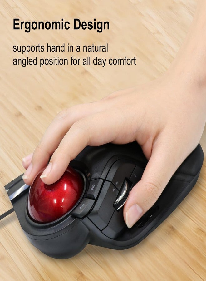 ELECOM HUGE Trackball Mouse, Wired, Finger-Operated, 8-Button Function, Palm Rest Attached, 52mm Smooth Red Ball Windows11, macOS (M-HT1URBK) - Image 2