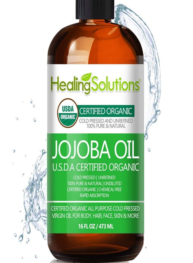 Healing Solutions Oils Organic Jojoba Oil 16 oz Pure Cold Pressed 100% Natural Serum for Hair, Skin, Face, Body, Scalp, Cuticle & Nail, Unrefined Moisturizing & Acne Fighter Treatment 473 ml - Image 1
