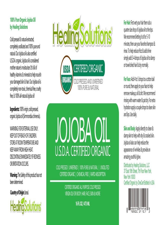 Healing Solutions Oils Organic Jojoba Oil 16 oz Pure Cold Pressed 100% Natural Serum for Hair, Skin, Face, Body, Scalp, Cuticle & Nail, Unrefined Moisturizing & Acne Fighter Treatment 473 ml - Image 2