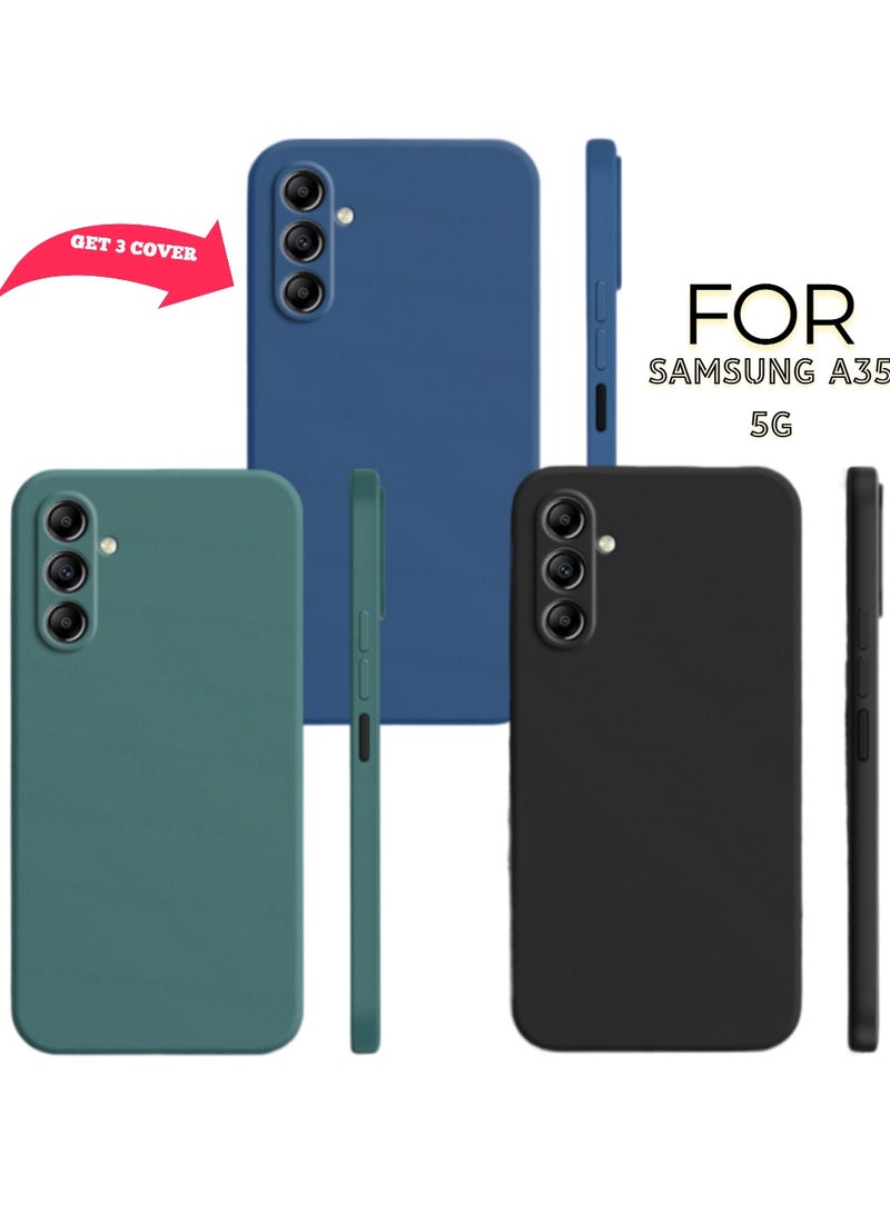 Samsung Galaxy A35 5G 3-Pack Matte Silicone Case Cover - Slim, Colorful, Good Grip (Black, Blue, Green) - Image 2