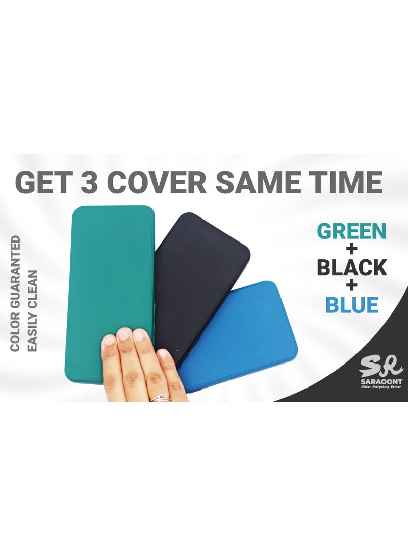 Samsung Galaxy A35 5G 3-Pack Matte Silicone Case Cover - Slim, Colorful, Good Grip (Black, Blue, Green) - Image 3