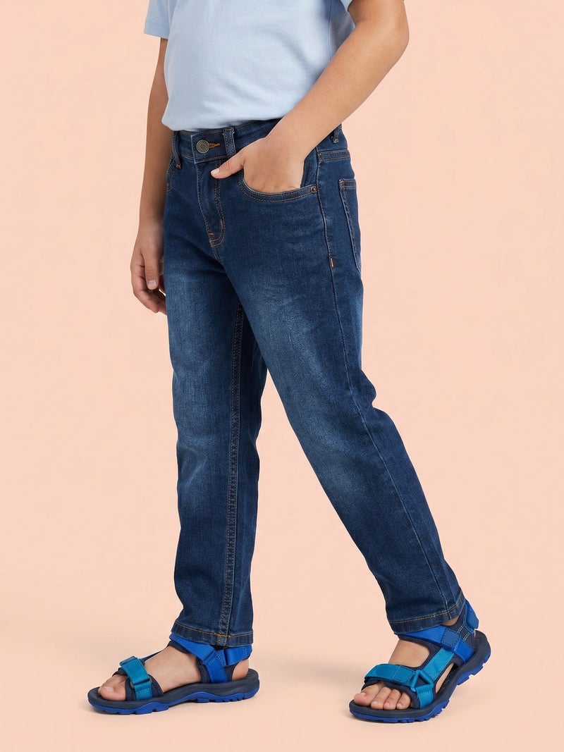 Nautinati Boys Pure Cotton Dark Wash Straight Fit Jeans - Image 2