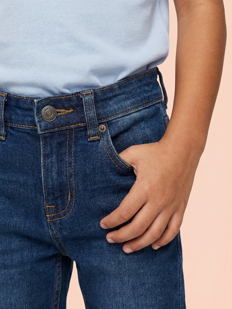 Nautinati Boys Pure Cotton Dark Wash Straight Fit Jeans - Image 4