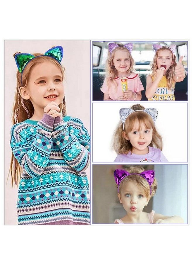 ericotry 6 Pieces Cat Ears Headbands Sequin Cat Ear Headband Hair Hoops Reversible Shiny Hairband Hair Accessories For Women Girls Daily Wearing And Party Decoration Best Xmas Gifts (Color Random)  - Image 4