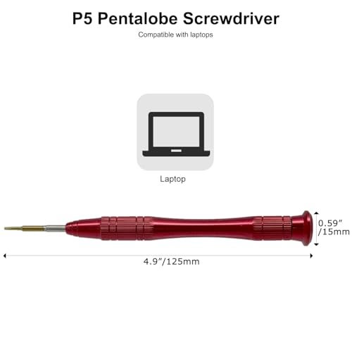 Kannony Wind P5 Pentalobe Screwdriver for Laptop Computer, Star-shaped Tip P5 1.2mm TS4 PL4 with Magnetism, S2 Steel Head, Rotable Top, Anti-slip Grip, 5 Point Star Precision Screwdriver - Image 2