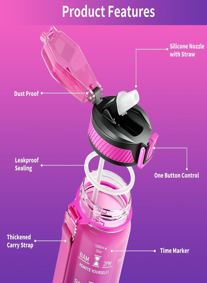 QLUR Water Bottle with Straw, 32oz Motivational Water Bottles with Time Marker to Drink, Tritan BPA Free, 1L Sports Water Bottle with Carry Strap LeakProof for Women Gym Fitness Outdoor (1 Pack) - Image 5