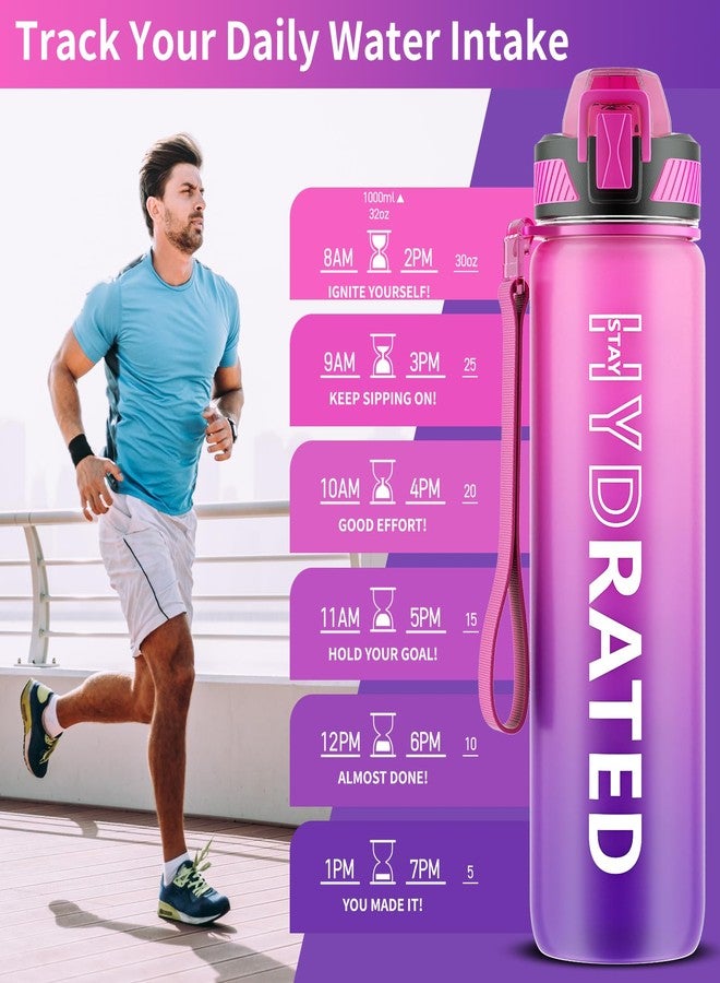 QLUR Water Bottle with Straw, 32oz Motivational Water Bottles with Time Marker to Drink, Tritan BPA Free, 1L Sports Water Bottle with Carry Strap LeakProof for Women Gym Fitness Outdoor (1 Pack) - Image 2