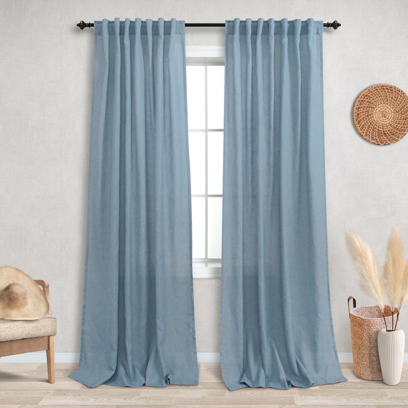 KOUFALL Light Blue Curtains 84 Inch Length for Bedroom 2 Panels Linen Semi Sheer Light Filtering Back Tab Rod Pocket Country Grey Stone Dusty Blue Drapes for Farmhouse Decor Living Room