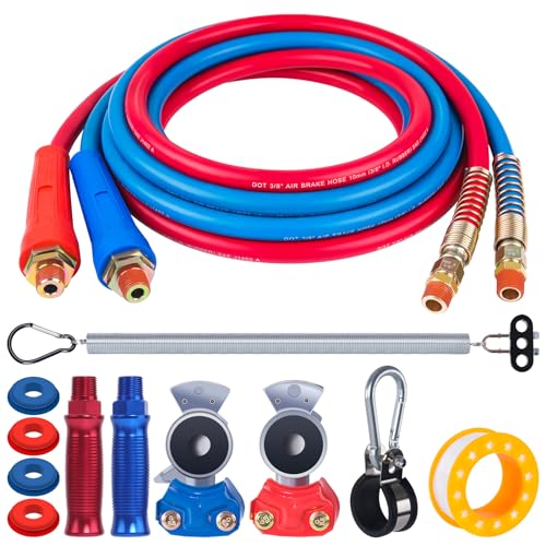 CheeMuii 15 FT Semi Truck Air Line Hose Assembly with Tender Spring & Gladhands & Handles Rubber Air Brake Hoses Kit for Truck Trailer Tractor - (Red & Blue Color-Coded) - Image 1