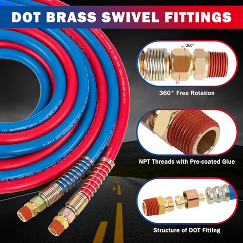 CheeMuii 15 FT Semi Truck Air Line Hose Assembly with Tender Spring & Gladhands & Handles Rubber Air Brake Hoses Kit for Truck Trailer Tractor - (Red & Blue Color-Coded) - Image 5