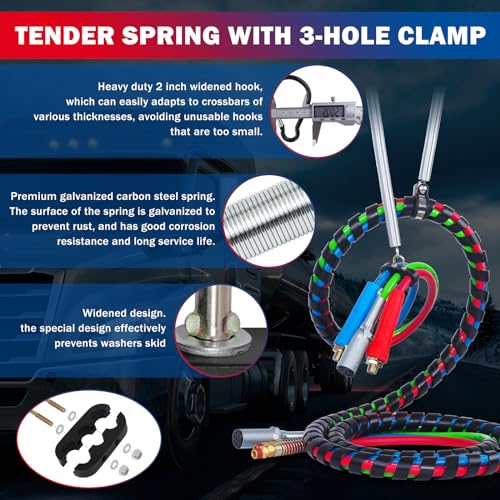 CheeMuii 15 FT Semi Truck Air Line Hose Assembly with Tender Spring & Gladhands & Handles Rubber Air Brake Hoses Kit for Truck Trailer Tractor - (Red & Blue Color-Coded) - Image 2