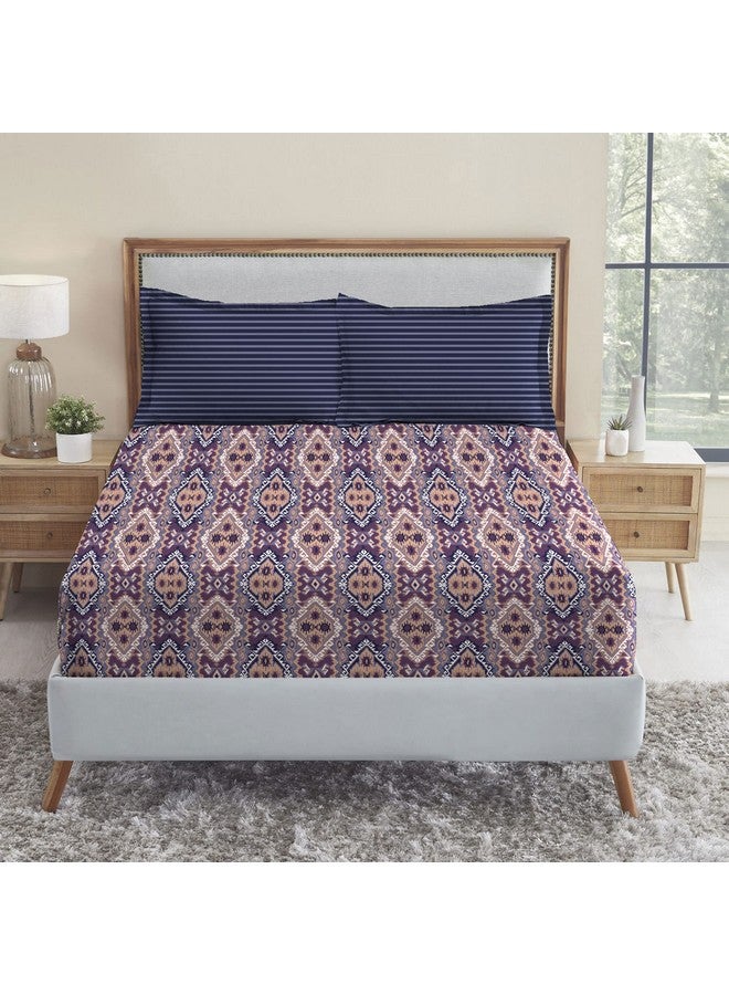 Trident Bedsheet Set - Urban Comfort Collection, 100% Cotton Bedsheet for Double Bed (1 Queen Size Bedsheet with 2 Pillow Covers) Superior Softness, 144 Thread Count - Modern Indigo - Image 1