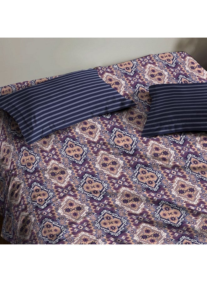 Trident Bedsheet Set - Urban Comfort Collection, 100% Cotton Bedsheet for Double Bed (1 Queen Size Bedsheet with 2 Pillow Covers) Superior Softness, 144 Thread Count - Modern Indigo - Image 2