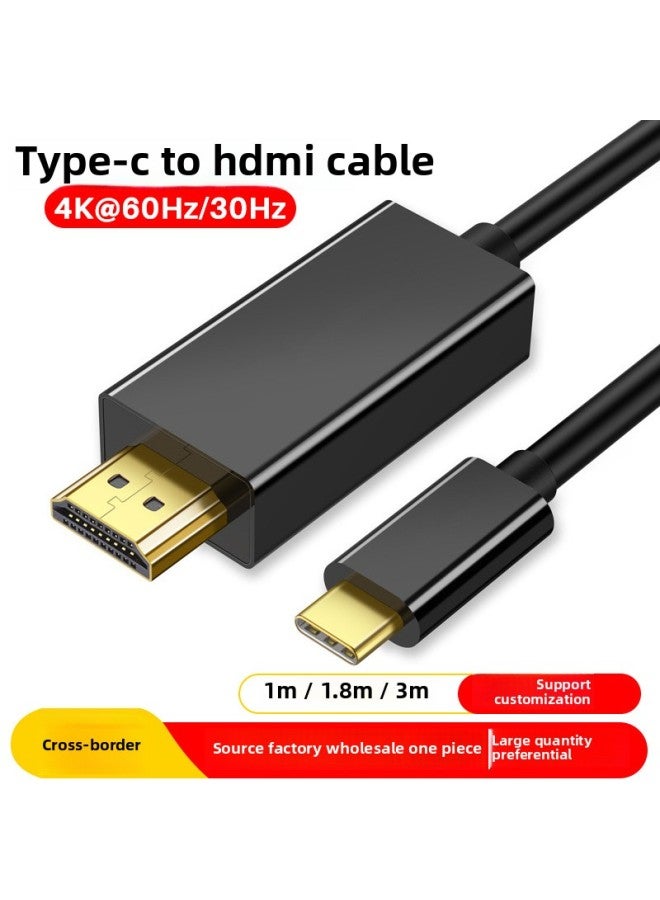 Type C To Hdmi Adapter 4K HD Type-c To Hdmi Mobile Phone Computer Monitor Screen Conversion Cable-Color:1.8 M Black 【4K @ 30Hz】 ABS - Image 1