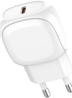 إل دينو LDNIO A1206C شاحن حائط سريع بمنفذ USB وكابل من Type C إلى Type C 27 وات - أبيض  - Image 1