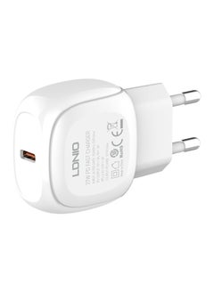 إل دينو LDNIO A1206C شاحن حائط سريع بمنفذ USB وكابل من Type C إلى Type C 27 وات - أبيض  - Image 4