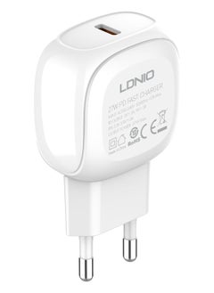 إل دينو LDNIO A1206C شاحن حائط سريع بمنفذ USB وكابل من Type C إلى Type C 27 وات - أبيض  - Image 3