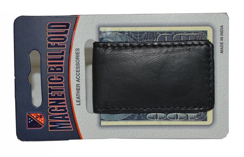 LB LEATHERBOSS Leatherboss Genuine Leather Slim Magnetic Minimalist Bifold Money Clip Cash Holder Wallet, Black  - Image 2