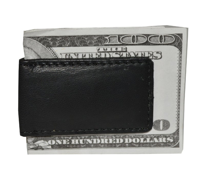 LB LEATHERBOSS Leatherboss Genuine Leather Slim Magnetic Minimalist Bifold Money Clip Cash Holder Wallet, Black  - Image 1