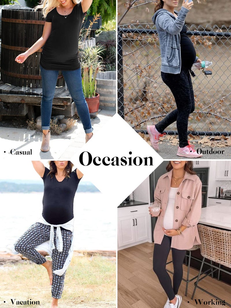 Liu & Qu Womens Maternity Tops Short Sleeve Round Neck Pregnancy Shirts 3 Packs - Image 2