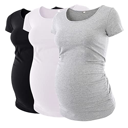 Liu & Qu Womens Maternity Tops Short Sleeve Round Neck Pregnancy Shirts 3 Packs - Image 1