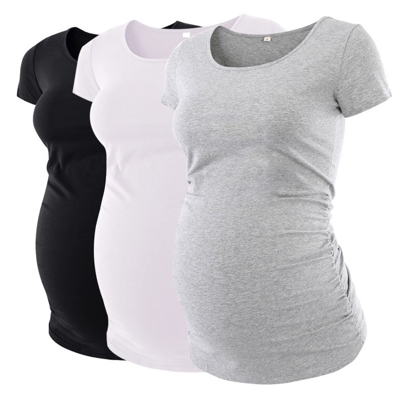 Liu & Qu Womens Maternity Tops Short Sleeve Round Neck Pregnancy Shirts 3 Packs - Image 4