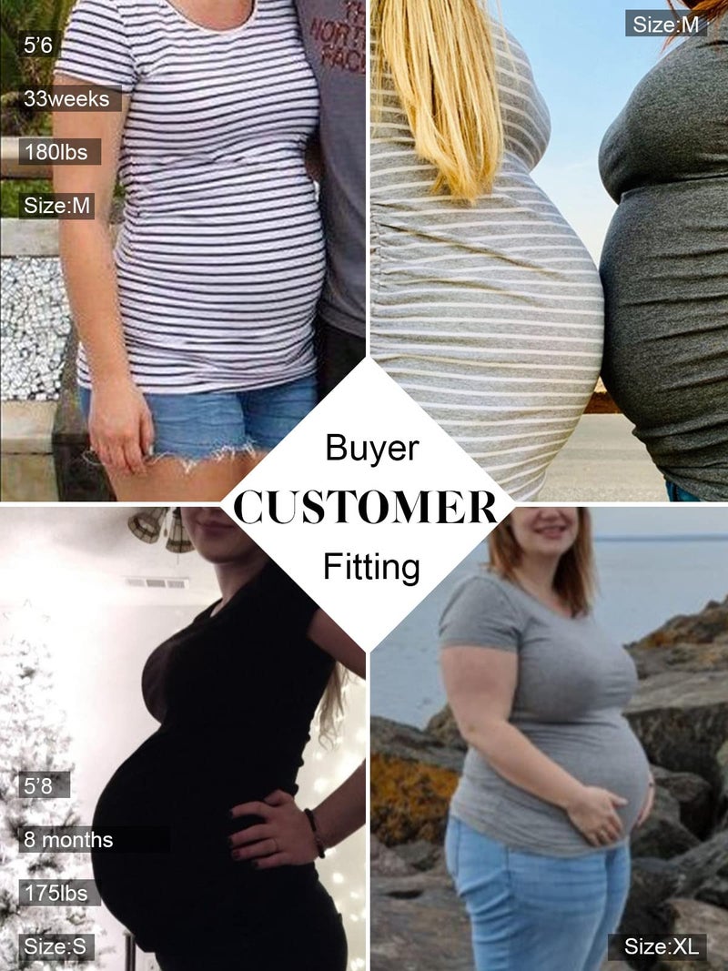 Liu & Qu Womens Maternity Tops Short Sleeve Round Neck Pregnancy Shirts 3 Packs - Image 3