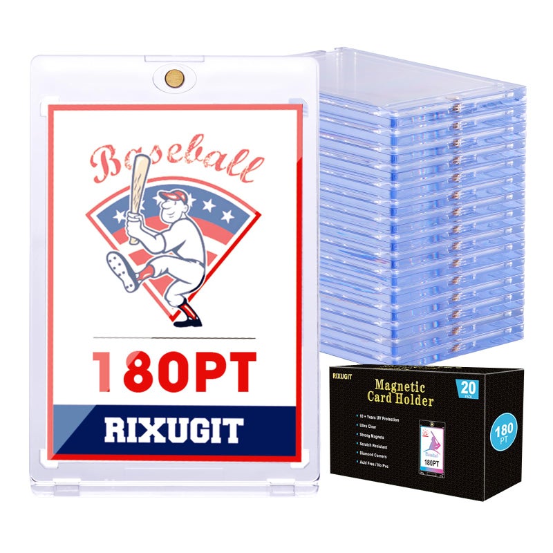 RIXUGIT 20-Pack Magnetic Card Holder for Trading-Cards - 180pt Clear Trading Card Sleeves, Magnetic Card Case for Baseball Cards, Card Protectors Hard Plastic, Display Case for Game Cards and Sports Cards - Image 1
